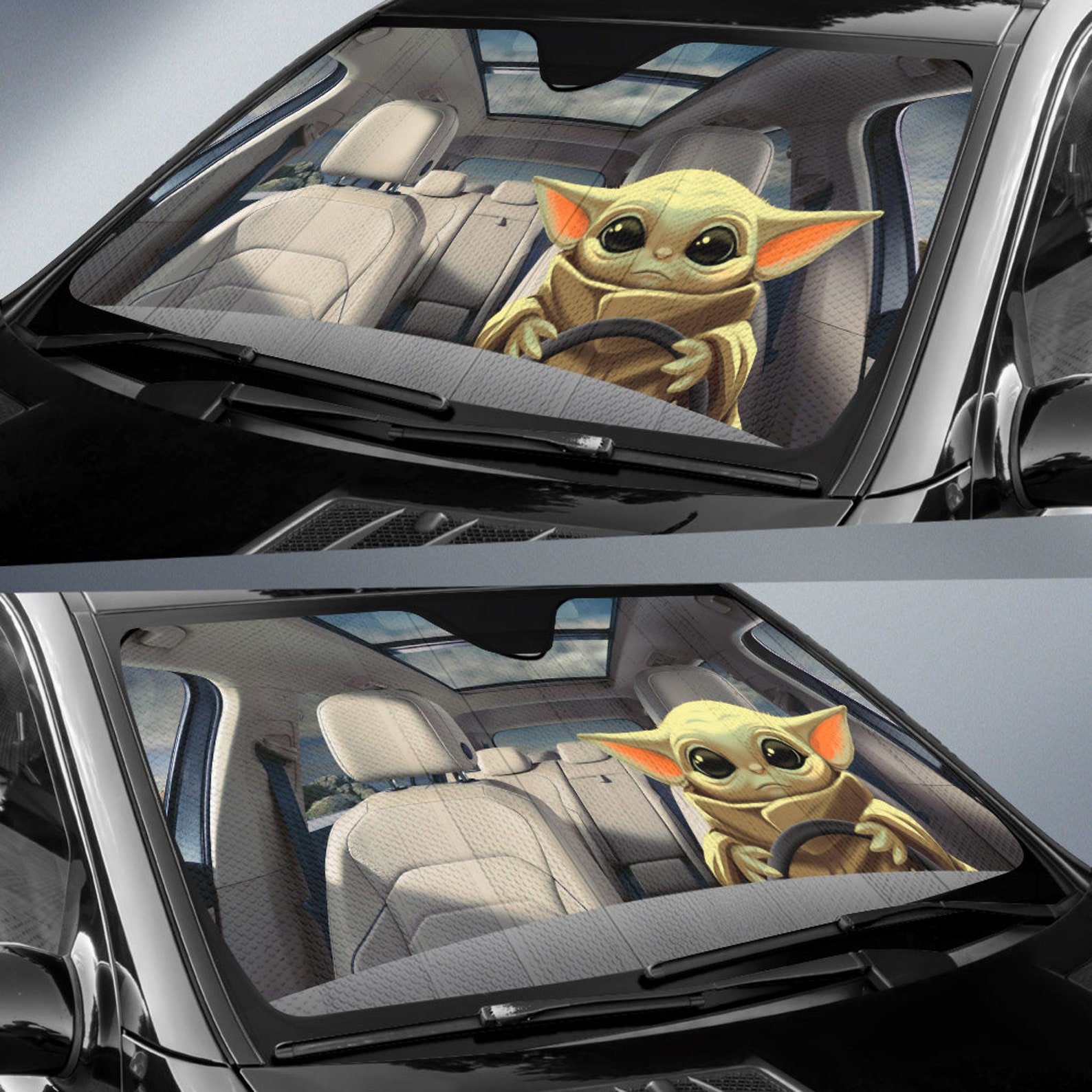 Baby Yoda Car Auto Sun Shade Star Wars Windshield Fan Gift Car Etsy