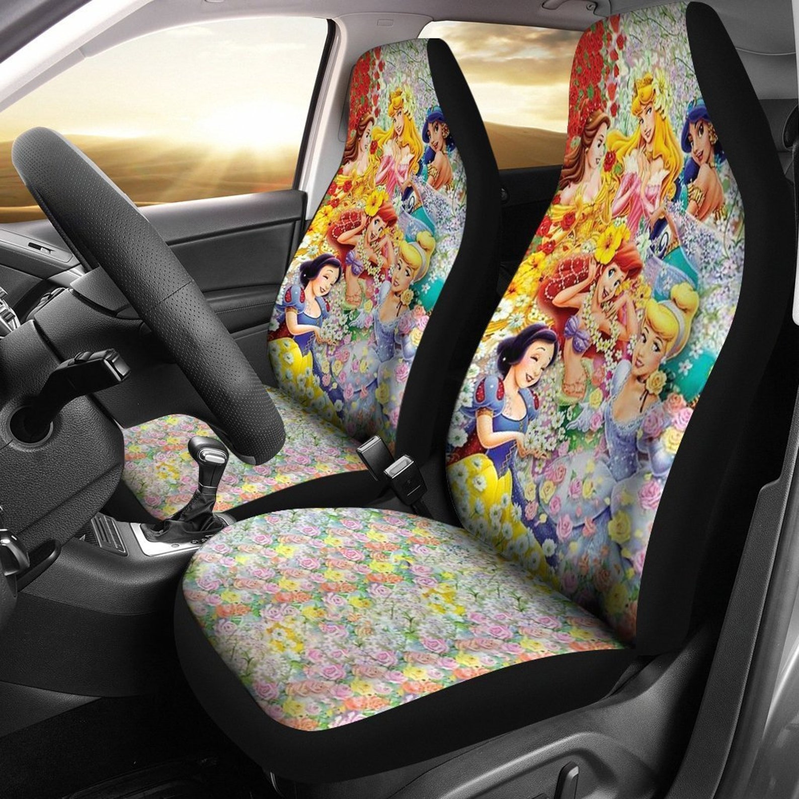 Disney Princess Cartoon Fan Gift Car Seat Covers Etsy