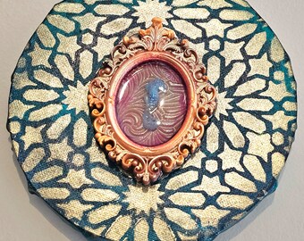 Epoxy Seahorse, Framed and Mounted on Circle Canvas