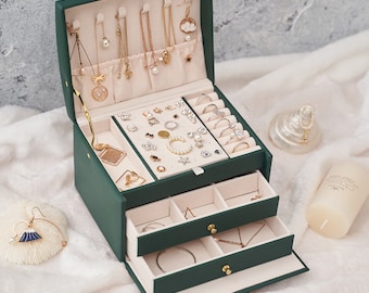 Decorative storage box Jewelry organizer Dressing table accessories Chartreuse box Gift for Women Large jewelry box Bedroom decor