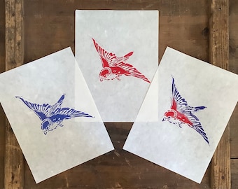 Original Linocut Print of a Flying Bird | Handmade | Hand Printed | Wall Art | Original | House Warming