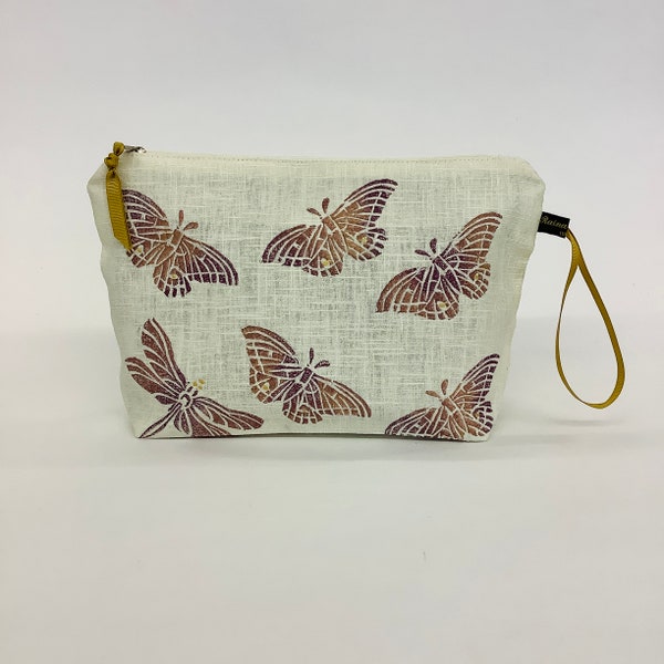 Makeup Bag Butterfly | White Butterfly Cosmetic Bag  | Luxury Linen Makeup Bag | Toiletry Bag | Zip-up Pouch | Luxury Linen Clutch