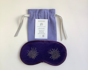 Sonne und Mond Augen Schlafmaske | Lavendel Infundiert | Augenmaske | Handbedruckt | Reisen, Entspannung und Meditation | Handgefertigt aus Baumwollsamt