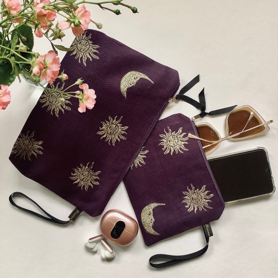 Sonne und Mond Leinen Schminktasche Lila Sonne und Mond