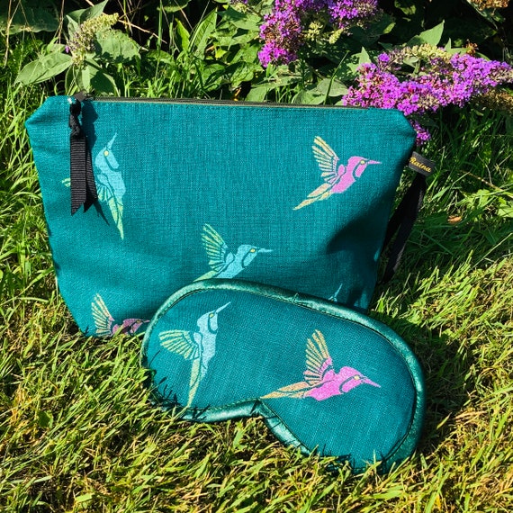 Grüne Kolibris Leinen Schminktasche Grüne Kolibri Kosmetiktasche