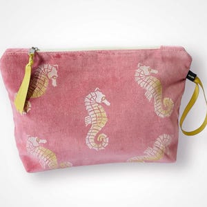 Dusty Pink Seepferdchen Make-up Tasche | Kosmetiktasche | Luxus Samt Make-up Tasche | Kulturbeutel | Luxus Samt Clutch