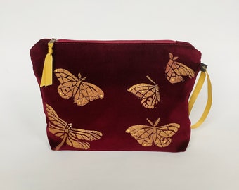 Makeup Bag Butterfly | Cosmetic Bag | Luxury Velvet Makeup Bag | Toiletry Bag | Zip-up Pouch | Luxury Velvet Clutch