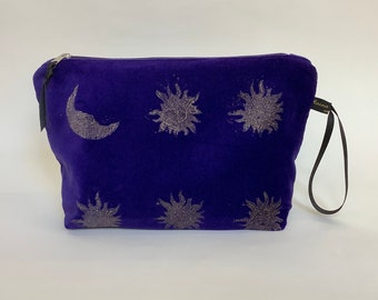 Sun and Moon Makeup Bag | Cosmetic Bag | Luxury Velvet Makeup Bag | Toiletry Bag | Zip-up Pouch | Luxury Velvet Clutch