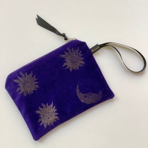 Sun and Moon Velvet Makeup Bag | Velvet Makeup Bag| Velvet Zip-Up Pouch | Makeup Bag | Hand printed Purse