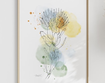 Line Art & Watercolour Pincushion Art Print