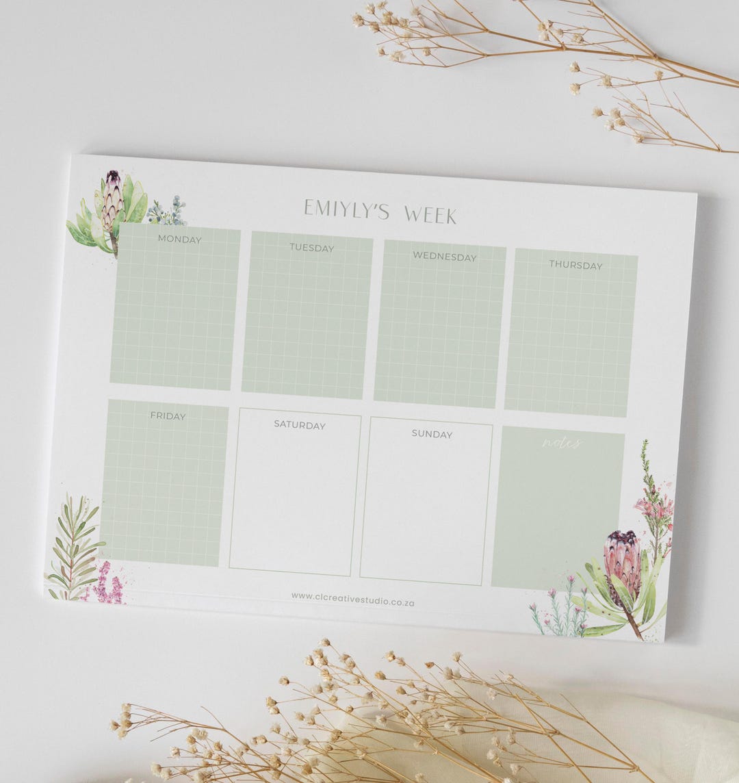 Custom Printable Weekly Planner - Watercolor Fynbos Flowers - Etsy