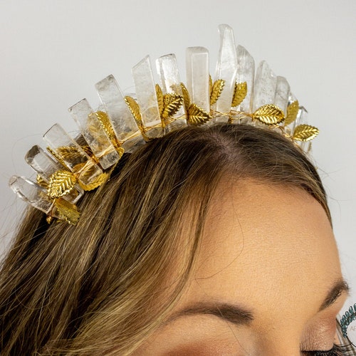 Rose Gold Quartz Flower Crown Crystal Crown Bridal Tiara Etsy