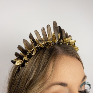 Kristall Krone, Hexenkrone, Göttinnen Krone, Rauchquarz Krone, Renaissance Krone, Hochzeit Tiara Alt Braut Tiara, Mond Krone