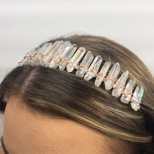 Angel Aura Quartz Crystal Headband, Rainbow Bridal Headband, Fairy Wedding Hairpiece, Festival Headpiece, Crystal Gifts, Etheric Chakra