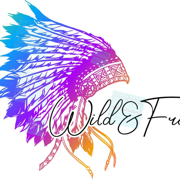 wild and free, wild & free png, Indian head dress png, neon clipart, neon colors, digital design, Indian png, clipart, sublimation design