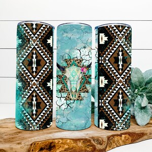western tumbler design, 30oz skinny tumbler design, aztec, cow skull, png, digital download, sublimation design, sublimation