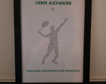 GIFT FOR TENNIS PLAYERS - Customizable picture, A4 / As a gift, guest gift, birthday or just like that - Print with frame