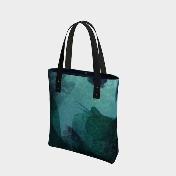 Teal Shoulder Bag, Abstract Art Printed Purse, Green Oversized Handbag, Daughter Gift Student Bag, Jade Tote Bag, Beach Carry All, Gift Mom