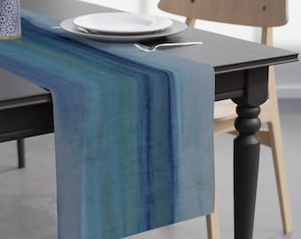 Coastal Table Runner: Blue Green Ocean Art, Beach Home Decor