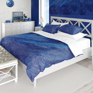 Painted Galaxy Duvet Cover, Kids Room Bedding, Space Themed Bedroom, Blue Purple Bedding, Dorm Bedspread, Twin Double Queen King Size
