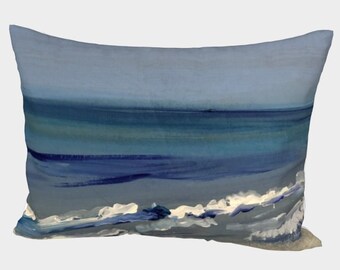 Ocean Blue Pillow Sham, Coastal Art Printed Pillowcase, Beach or Seaside Home Bedding, Silk or Cotton Sateen Pillowcase