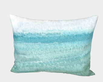 Seaglass Green & Aqua Art Printed Pillow Sham, Tranquil Spa Bedding for Coastal Home or Beach House, Standard or King Size Pillow Cover