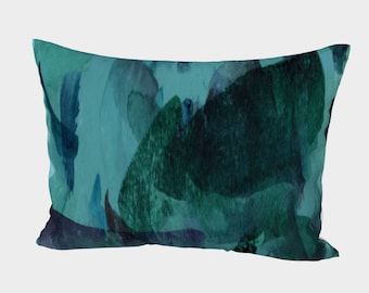 Teal Green Abstract Art Pillow Sham: Cotton Sateen Pillowcase