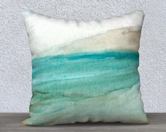 Aqua Beach Pillow Cover: Turquoise Ocean Cushion, Coastal Decor (18" x 18")