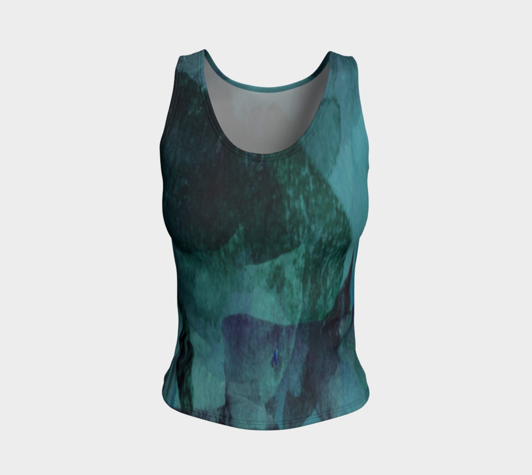 Teal Green Sleeveless Shirt, Teal Sleeveless Blouse, Fitted Tank Top