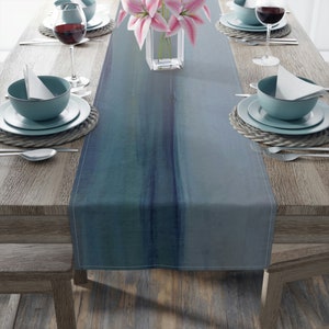 Ocean Table Runner, Coastal Home Table Covering, Beach House Art Printed Table Runner, Beach Home Gift, Dark Blue & Turquoise, Wedding Table