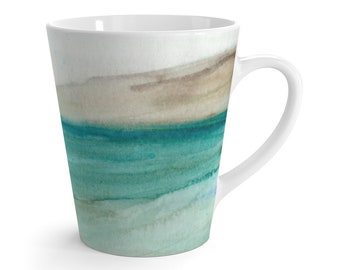 Turquoise Ocean Coffee Mug: Watercolor Beach House Decor
