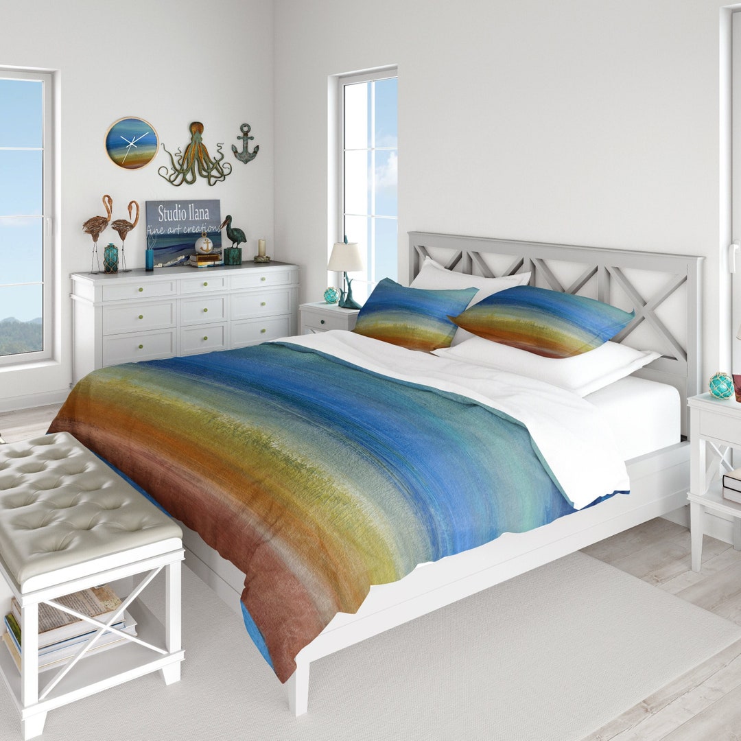 Rainbow Duvet Cover, Beach Home Bedspread, Colorful Bed Cover, Coastal