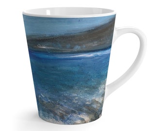 Beach House Mug, Coastal Home Mug, Blue Ocean Coffee Cup, Beach Lover Gift, Ocean House Decor, Deep Blue Brown Art Mug, Lake House Mug