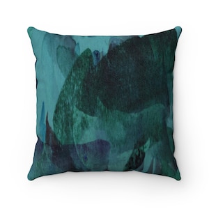 Teal Palette Abstract Art Faux Suede Square Pillow, Teal Throw Pillow for your Coastal or Contemporary Home, Modern Teal Pillow