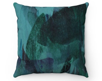 Teal Abstract Art Pillow: Faux Suede Coastal Decor
