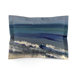 Blue Ocean Microfiber Pillow Sham, Beach Home Pillowcase, Coastal Home Bedding, Ocean Bedroom Decor, King or Standard, Beach Home Gift