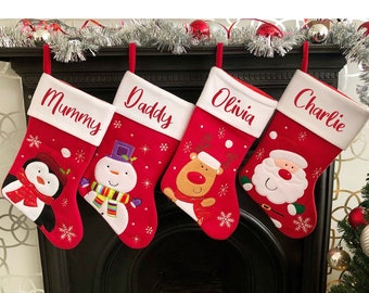 Personalised Christmas Stocking - Family Stockings - Christmas Eve - Personalized Stocking - Red Snowman, Penguin, Santa or Reindeer