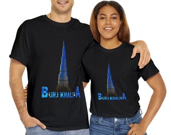 Dubai Skyline, Burj Khalifa, camiseta de los Emiratos Árabes Unidos, camisa Burj Khalifa, camiseta unisex camiseta unisex de algodón pesado