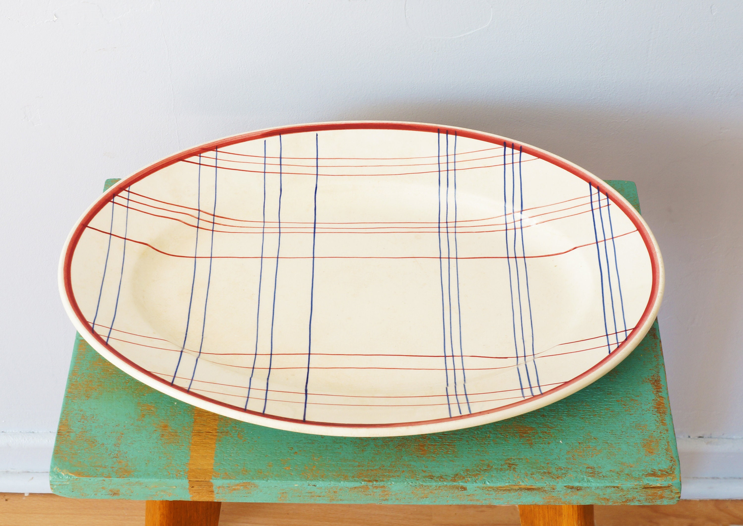 Plat Ovale ou Grande Assiette Quadrillée Gien Modèle Brigitte