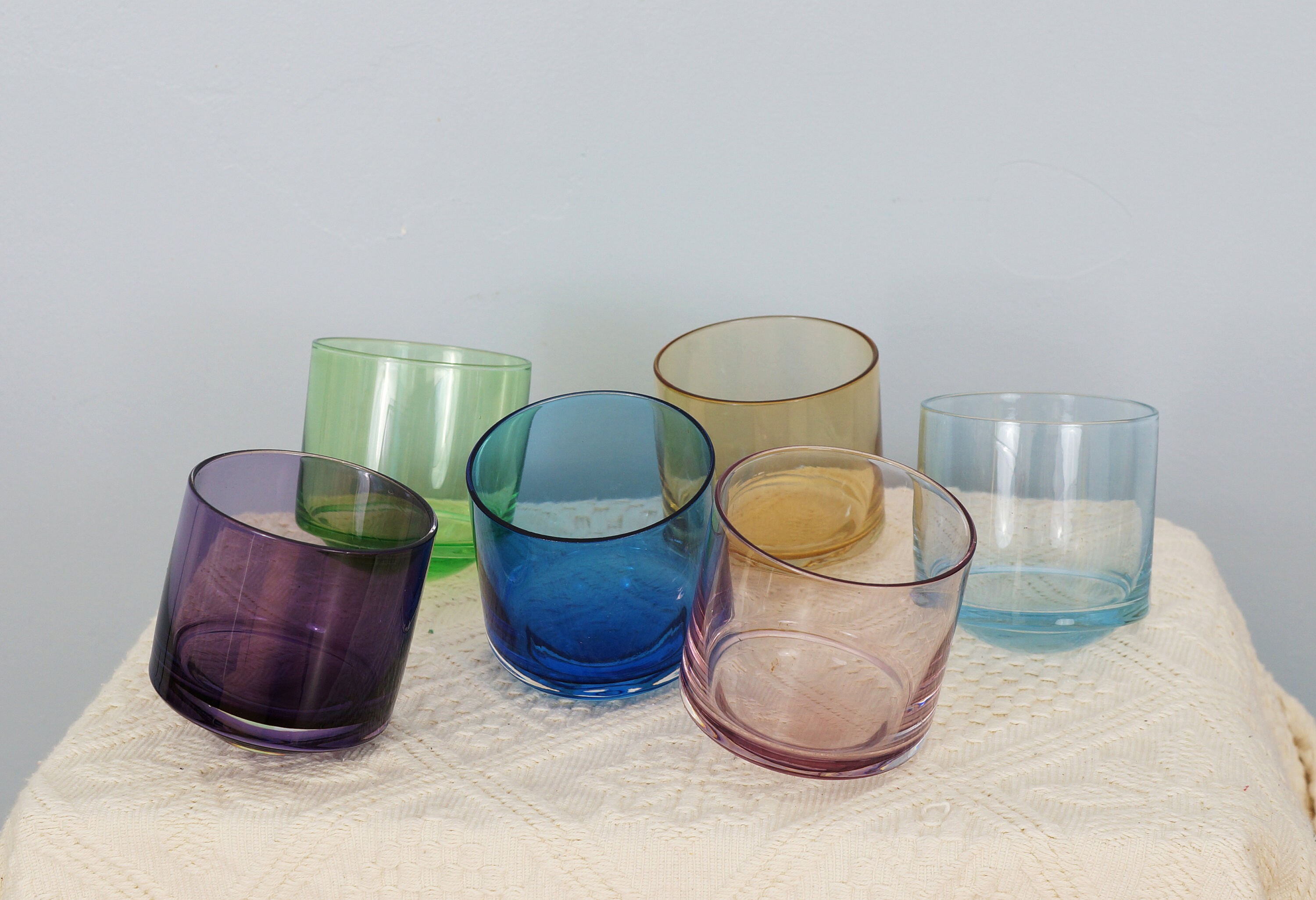 Lot de Six Verres à Whisky Multicolores, Vintage