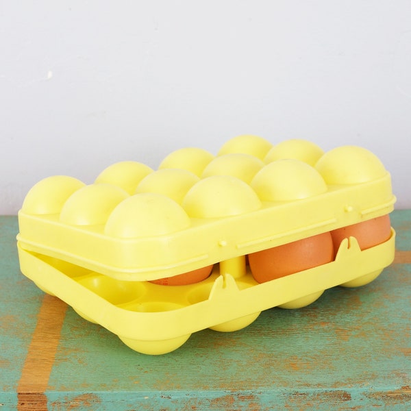 Boîte à oeufs en plastique jaune, vintage