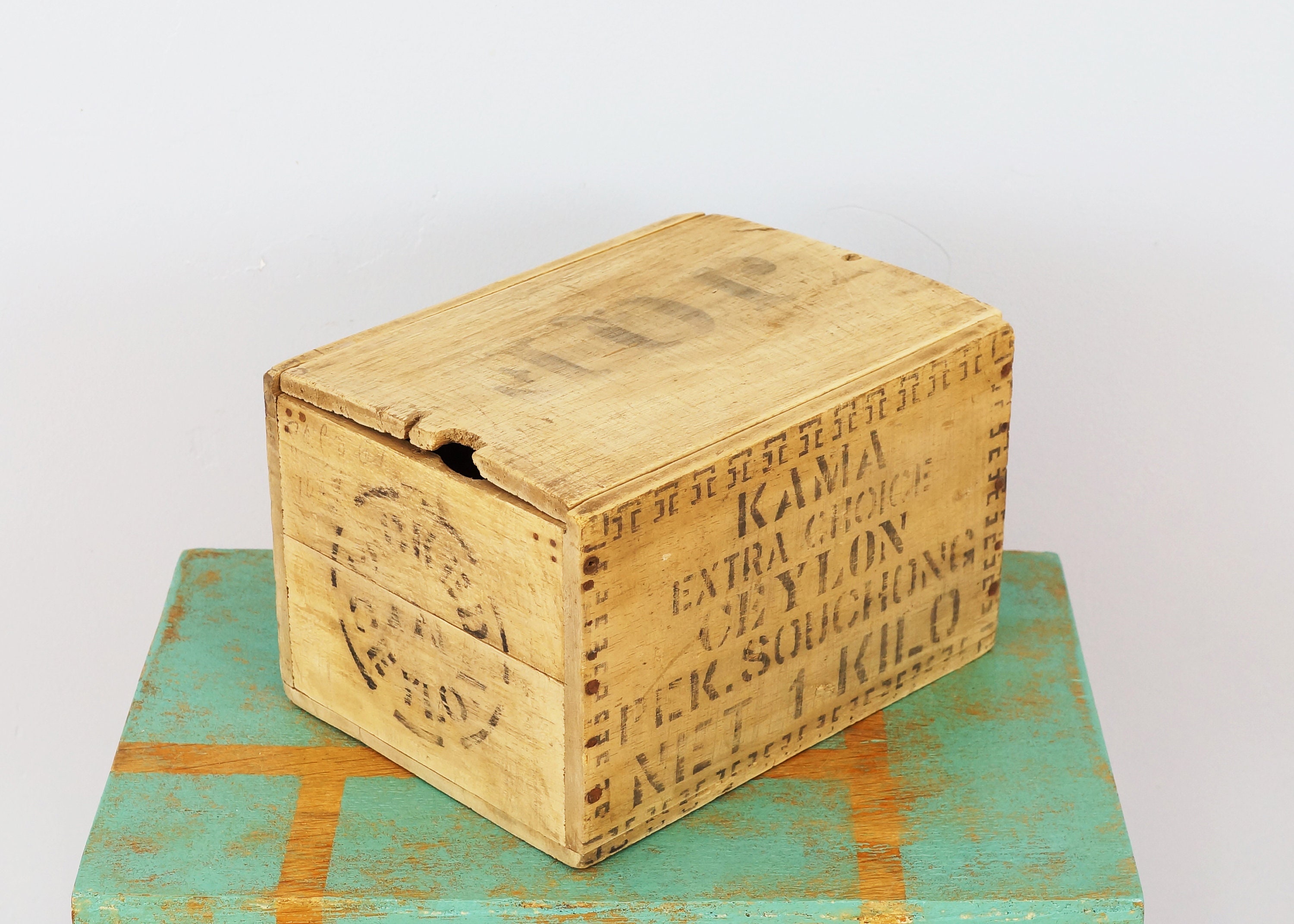 Boîte à Thé en Bois Couvercle Ancienne