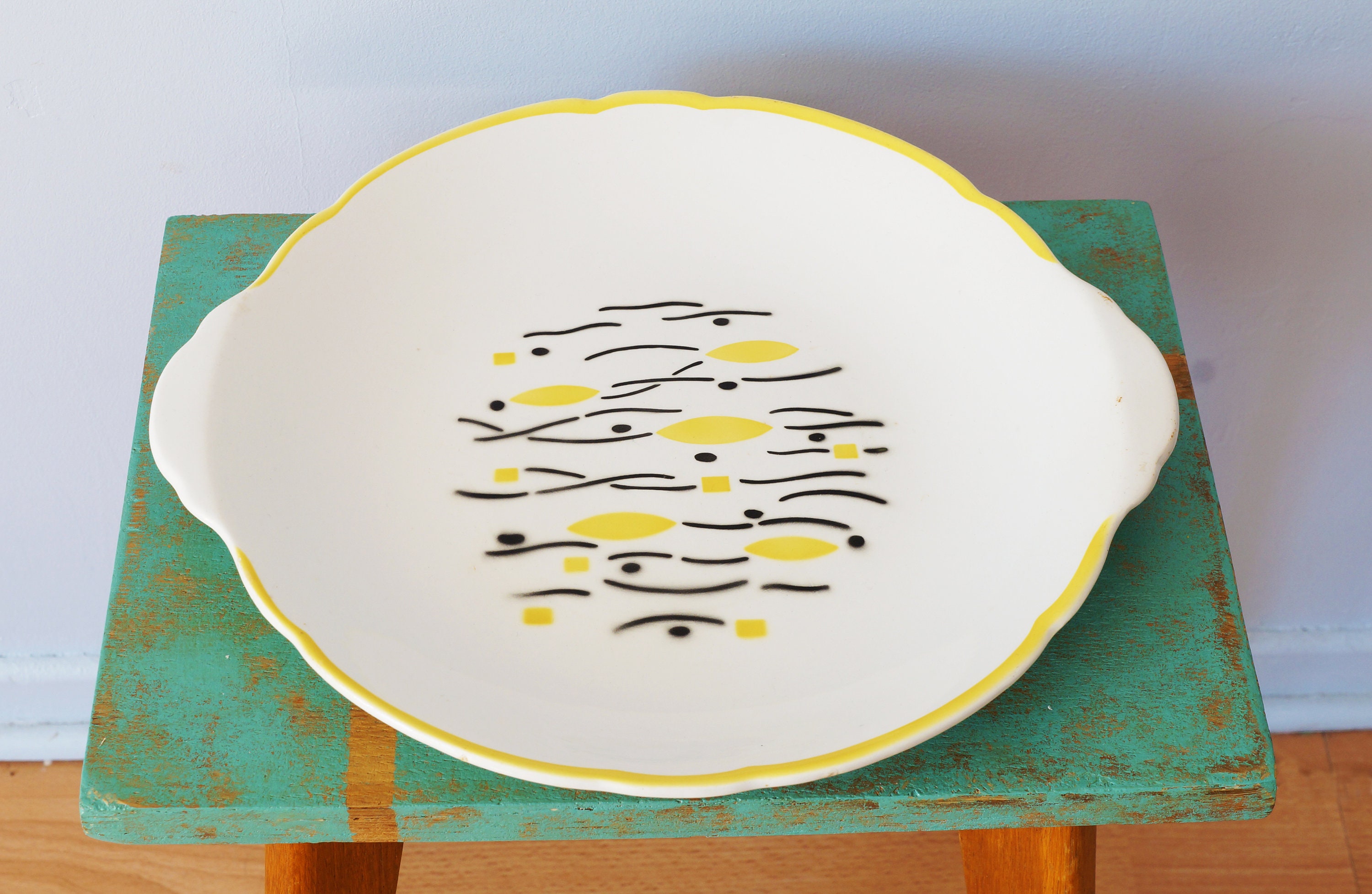 Grand Plat de Service Rond Années 50, Vintage