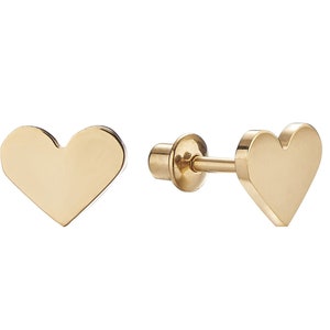 18k Gold Plated Surgical Steel Heart Earrings, Little Girls, Kids Screw Back Earrings, Girls, Kids, Toddler Earrings, Hypoallergenic