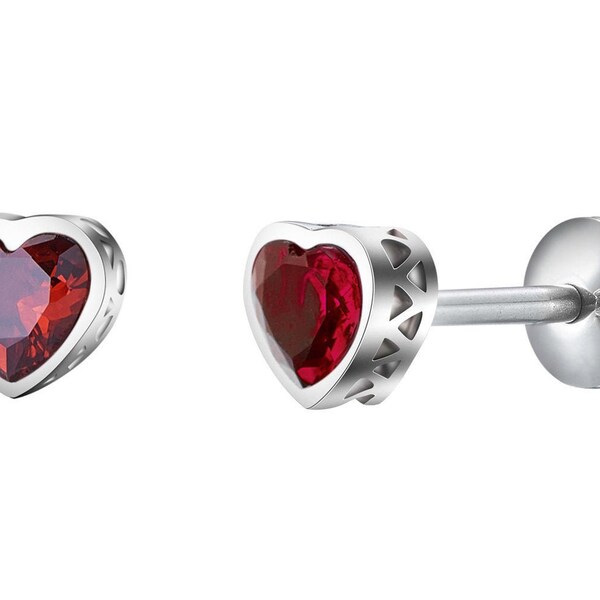 Surgical Steel CZ January Birthstone Heart Earrings, Little Girls, Kids Screw Back Earrings, Girls, Kids, Toddler Earrings, Hypoallergenic