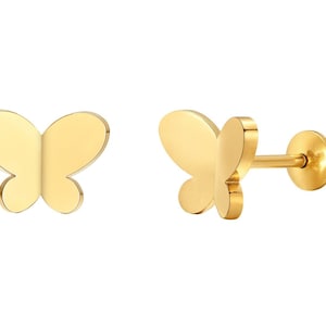 18k Gold Plated Surgical Steel Butterfly Earrings, Little Girls, Kids Screw Back Earrings, Girls, Kids, Toddler Earrings, Hypoallergenic