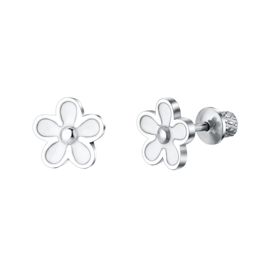 Surgical Steel Daisy Flower Earrings, Little Girls, Kids Screw Back