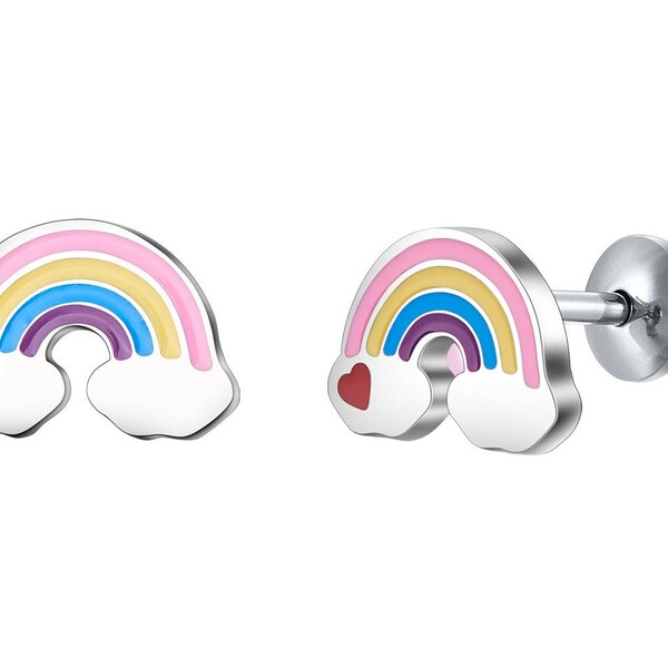 Surgical Steel Crystal Multicolor Rainbow Earrings, Little Girls, Kids Screw Back Earrings, Girls, Kids, Toddler Earrings, Hypoallergenic