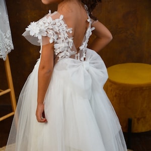 3D Ivory flower girl dres,  Flower Girl dress, First communion dress