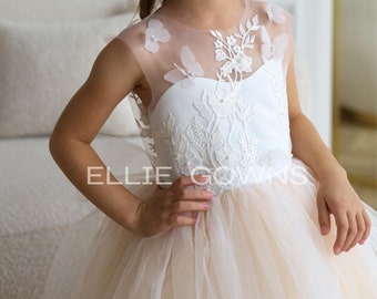 Flower Girl Dress, Toddler Dress, Prom Gown With Butterfly, boho baby dress